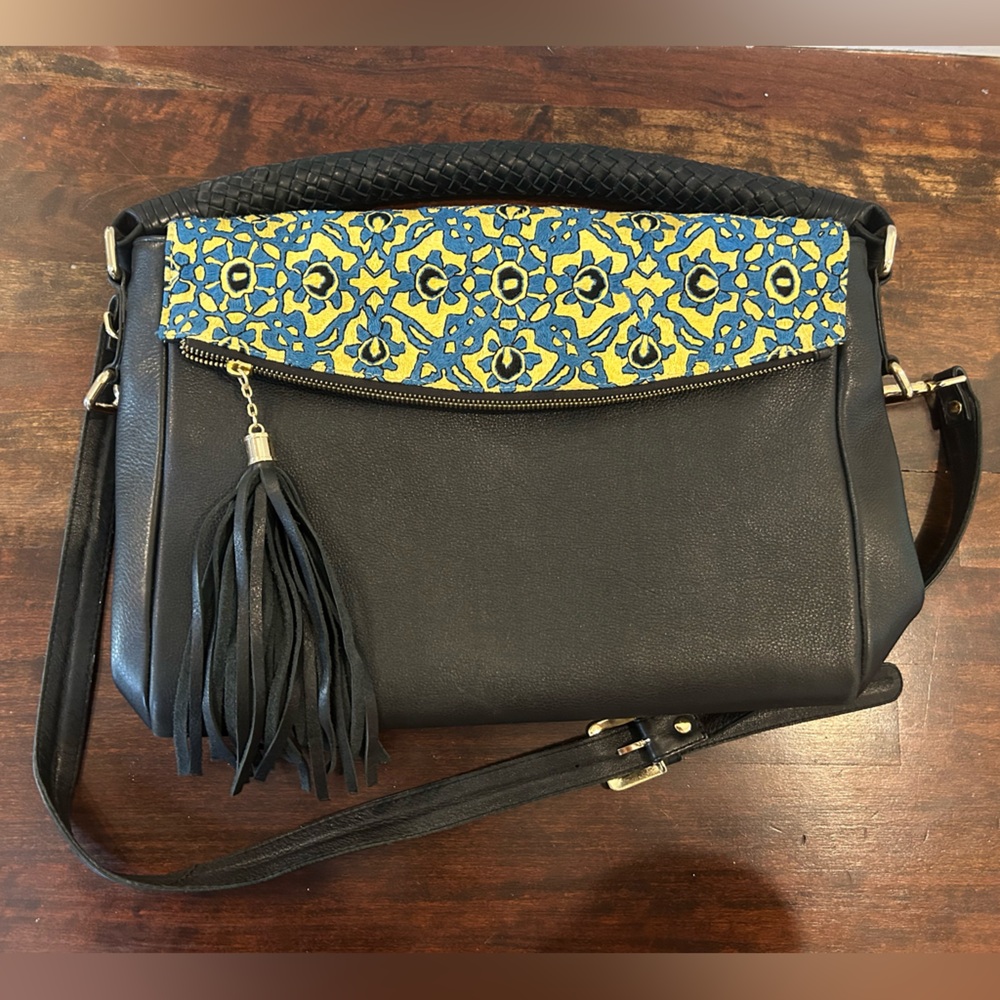 Popinjay Black with Blue and Yellow Patterned Women's Bag